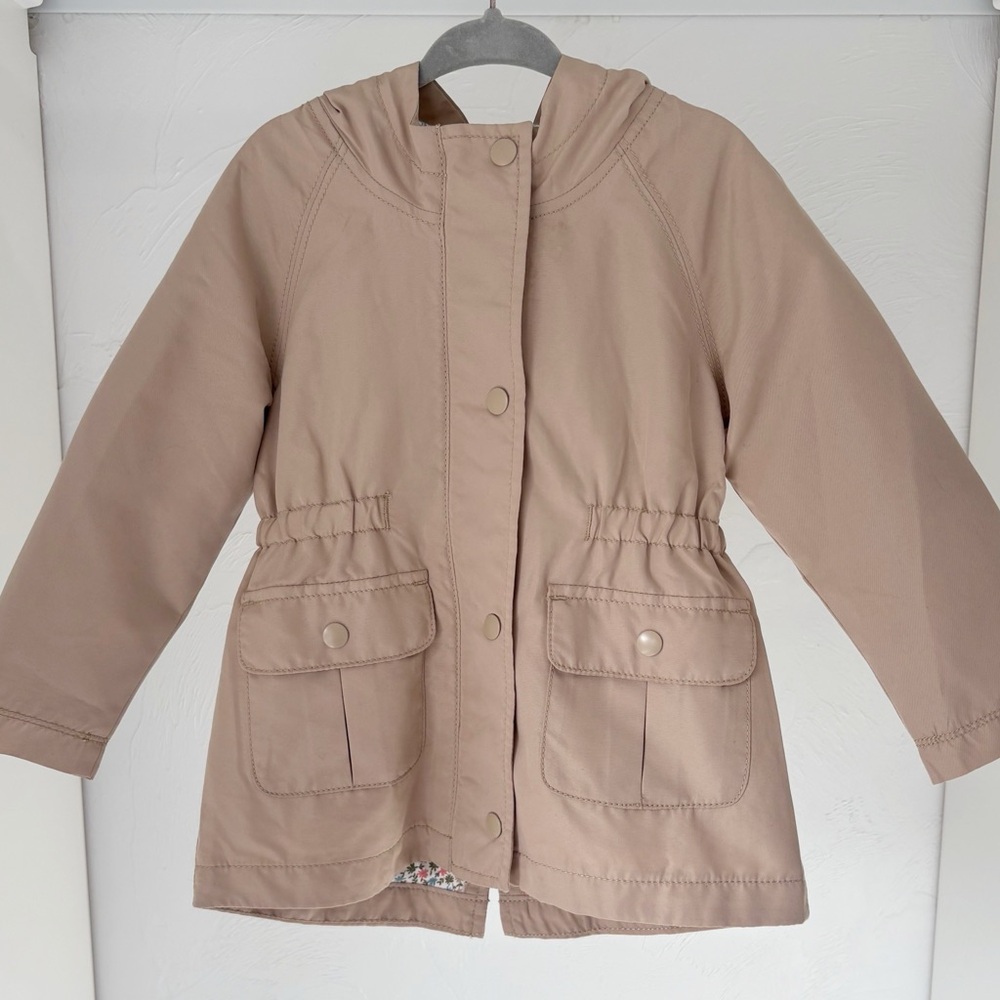 Old Navy Girls Beige Hooded Raincoat with Ditsy Floral Lining Toddler Size 2T